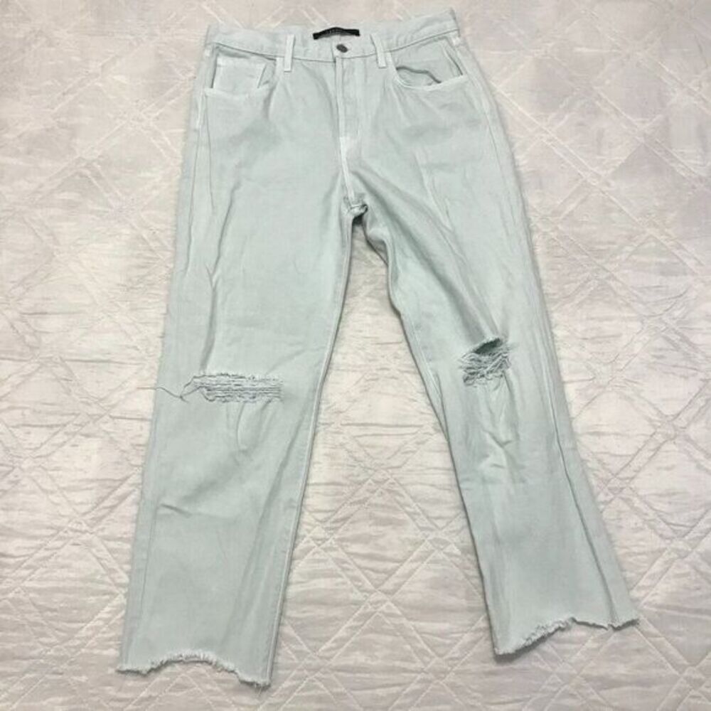 J. Brand Wynne Cropped Straight Jeans Light Green Spearmint Destruct Size 29
